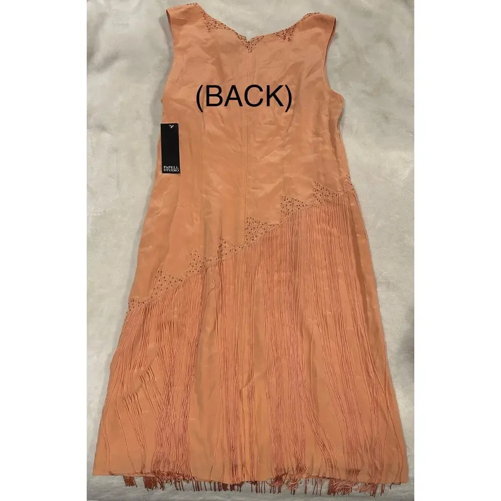 Papell Studio 100% Silk Fringe Beaded Dress – Women’s Size 12 – NWT